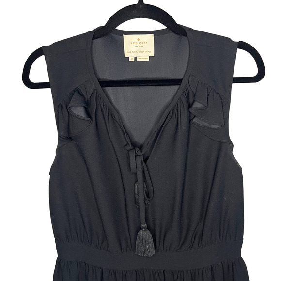 Kate Spade Women's Black Ruffle Tasseled Tie Front Dress Size Medium - Picture 6 of 8